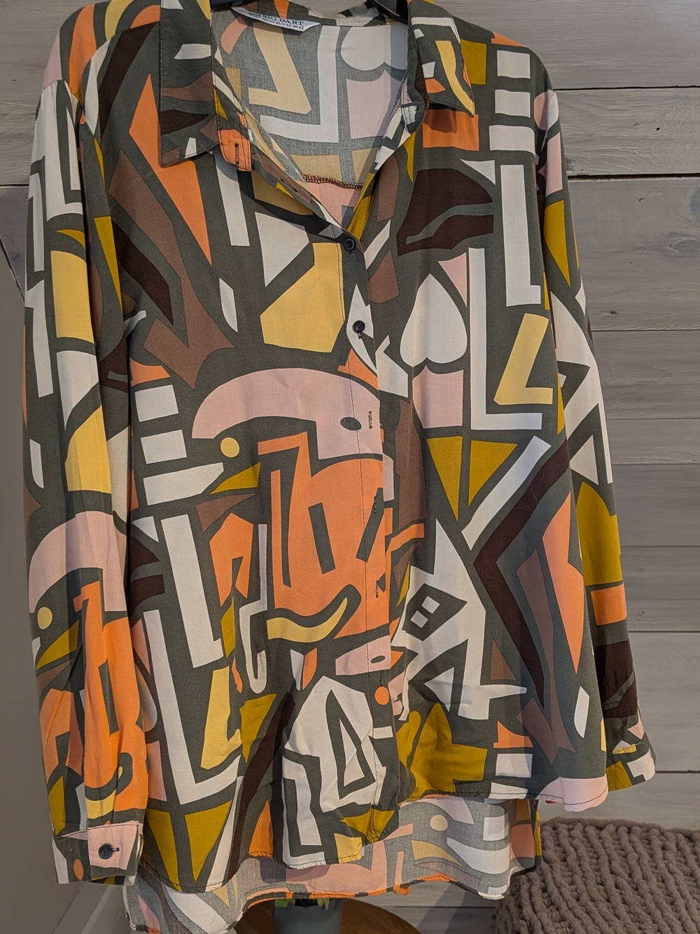 Abstract Geo-Print Button-Up Blouse - Multicolor